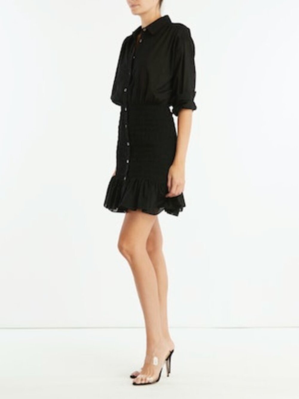 VERONICA BEARD Newport Dress Mini Black Shirtdress Smocked skirt Button Up sz 2 - Picture 4 of 15